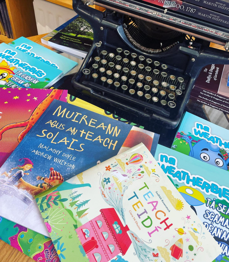 Children's books in Irish in the Craft Shop,  An tSean Bheairic, An Fál Carrach, Co. Donegal, Ireland