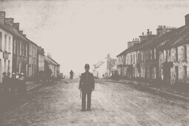 Constable on Main Street, Falcarragh. An tSean Bheairic, Falcarragh Visitor Centre, County Donegal, Ireland