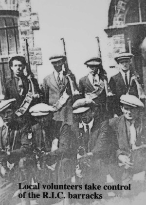 Local Volunteers in Óglaigh na hÉireann (IRA) in front of the old RIC Barracks. An tSean Bheairic: cultural, educational, heritage centre, An Fál Carrach, County Donegal, Ireland Local Volunteers in Óglaigh na hÉireann (IRA) in front of the old RIC Barracks. An tSean Bheairic: cultural, educational, heritage centre, An Fál Carrach, County Donegal, Ireland