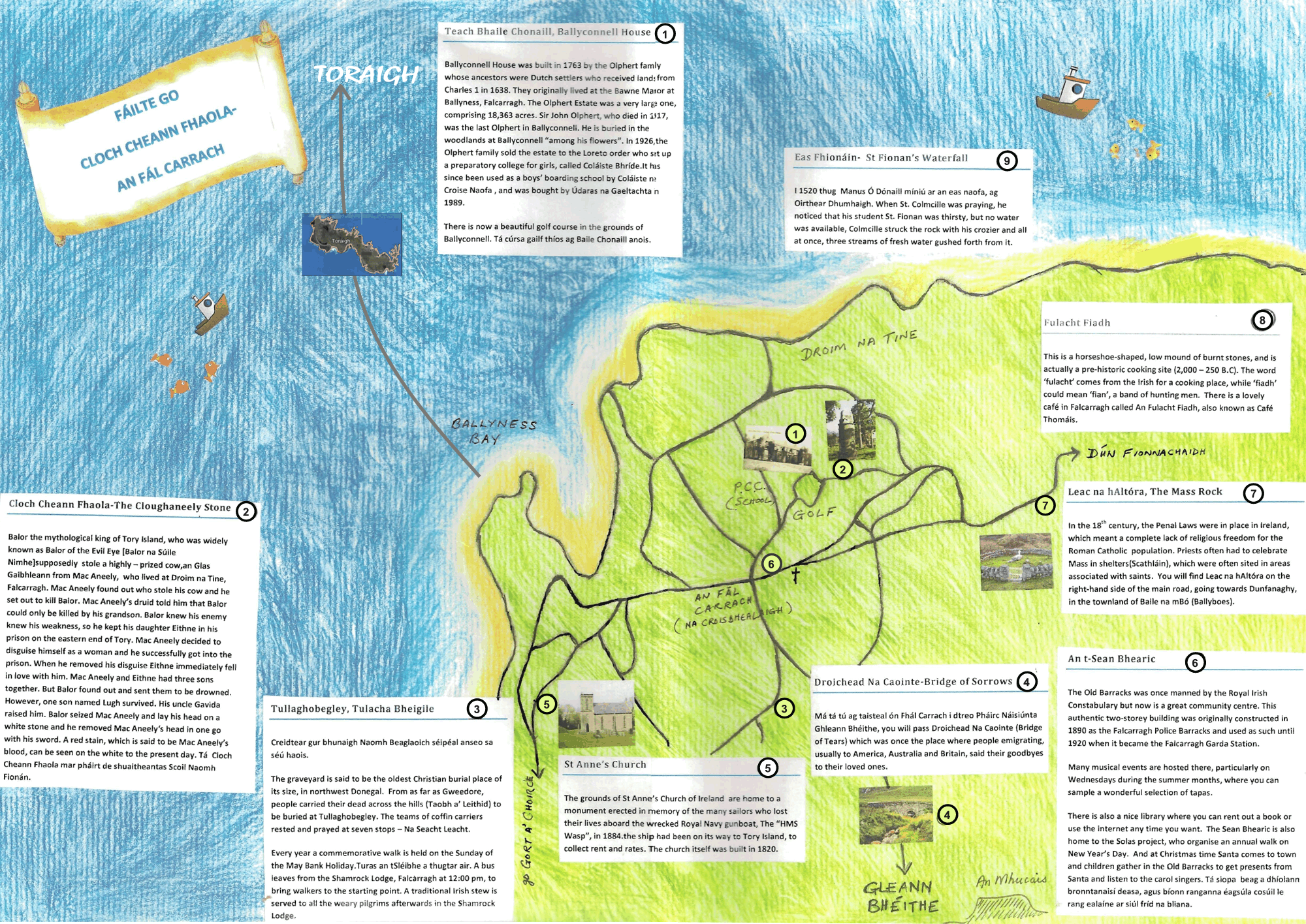 Map of Falcarragh and Area with Local attractions in Cloughaneely, County Donegal, Ireland Map of Falcarragh and Area with Local attractions in Cloughaneely, County Donegal, Ireland